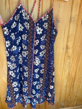 buttons Navy Blue Floral Mini Dress with White Flowers